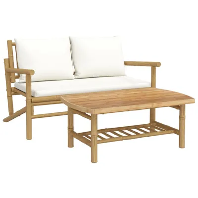 Produktbild von vidaXL 2-tlg. Garten-Lounge-Set mit Cremeweißen Kissen Bambus
