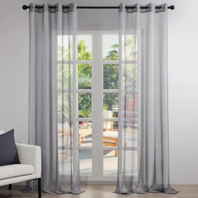 Obrázek produktu pro Záclona s oky, poloprůhledná, pruhovaná, tmavě šedá, sada 2 kusů, rozměry: 225 cm (výška) x 140 cm (šířka)