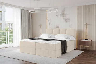 Produktbild von ALTDECOR Boxspringbett - NINA - 180x200  Beige Aragon - Komplett-Set mit Bonell-Federkernmatratze und Topper, Polsterbett mit H3 Matratze und Bettkästen, Lattenrost, Bett mit Stauraum, Doppelbett, Boxbett