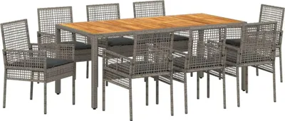 Image de Ensemble de salle à manger pour jardin 9 pcs Gris polyrotin