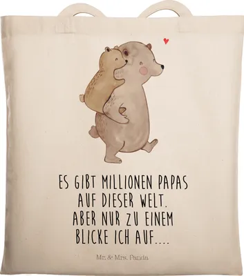 Produktbild von Mr. & Mrs. Panda Jutebeutel Papa Bär - Transparent - Geschenk, Vatertag, Uni Tasche, Tote Bag, Einkaufstüte, Muttertag, Geburtstag, Schultasche