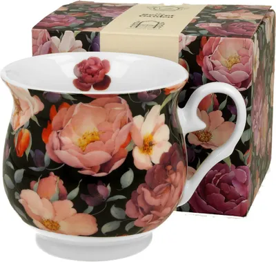 Produktbild von DUO FLORAL Retro Becher 500 ml SPRING ROSES BLACK New Bone China Porzellan