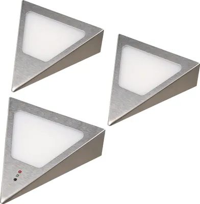 Produktbild von kalb | Dreieck LED Unterbauleuchten mit Sensor, Warmweiß, dimmbar, Edelstahl 3er Set warmweiß
