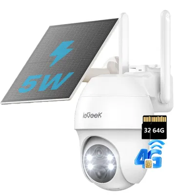 Image de 4G LTE caméra de surveillance avec carte sim en plein air caméra solaire 2K 360 ° surveillance sans fil avec batterie caméra extérieure sans WLAN avec carte 32G&64G