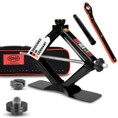 Obrázek produktu pro HEYNER® zvedák, nůžkový zvedák 2 t, sada včetně gumové podložky pro Audi, otočný o 360°, včetně ráčny a tašky, certifikováno Rheinland, certifikováno GS, výška zdvihu 125–470 mm