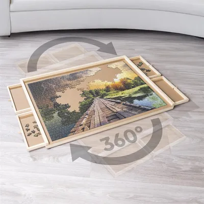 Produktbild von Bambelaa! Puzzletisch 1000 Teile mit 4 Schubladen Drehbares Puzzlebrett Tragbarer Puzzle Tisch für Erwachsene Puzzel Board aus Holz ca. 76 x 56 x 4,5 cm