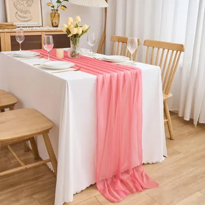 Produktbild von Chiffon Tischläufer Hochzeit Deko Stoff Pastellrosa 70 x 300 cm