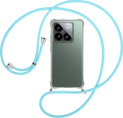 Produktbild von Handykette Backcover-Schutzhülle mit Band (Metall silberfarben) für Xiaomi 14T Pro 5G - himmelblau