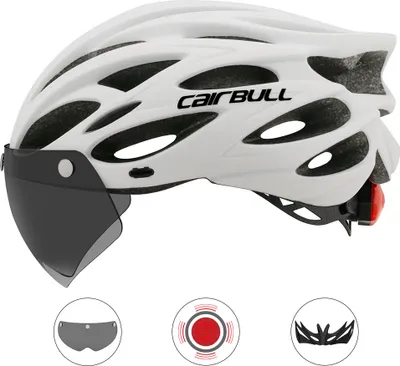 Obrázok produktu pre Cairbull Prilba Ultralight Off-road Mountain Bike Cycling s odnímateľným Visor Taillight Black white_M / L (54-61CM)