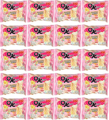 A grid of instant noodle packages.