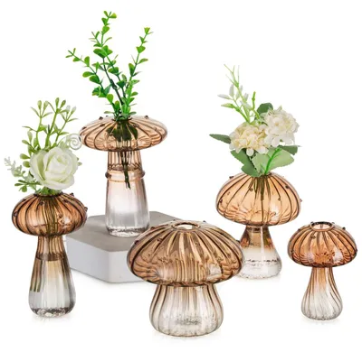 Produktbild von Solidchoice – Mini-Glasvasen in Pilzform zur Dekoration, Set mit 5 Stück
