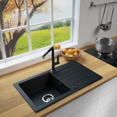 Produktbild von LINDBERGH® Granitspüle Schwarz "MEG11" inkl. Siphon Küchenspüle Einbauspüle Küche Spüle
