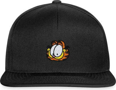 Produktbild von Spreadshirt Garfield Als Stick-Design Snapback Cap, One size, Schwarz/Schwarz