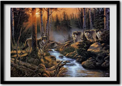 Produktbild von Bild - Bilderrahmen - 100 cm x 70 cm - MDF - Rahmen - Foto - Wandkunst Rudel Wölfe