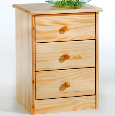 Produktbild von Nachttisch RONDO Kiefer natur, Nachtkommode aus Kiefer massiv, Kommode mit 3 Schubladen im Landhausstil, Kommode aus Massivholz