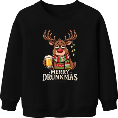 Immagine prodotto di Merry Drunkmas Reindeer Beer Christmas Funny Gift Retro Unisex Kids Felpa Pullover, Nero, 116