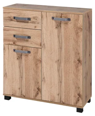 Kommode 80,6x32x94,8 cm, Eichen-Landhausdekor, 2 Türen, 2 Schubladen