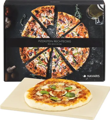 Produktbild von Navaris Cordierit Pizzastein XL für Backofen Grill - 38x30cm Pizza Stein Ofen Brot Backen Flammkuchen - Gasgrill Holz-Kohle Herd Teller inkl.