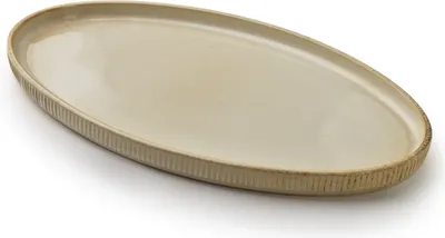 Image de Plat de service en céramique Basic Nature, plat ovale 31 x 18 cm, couleur naturelle, 1 pièce