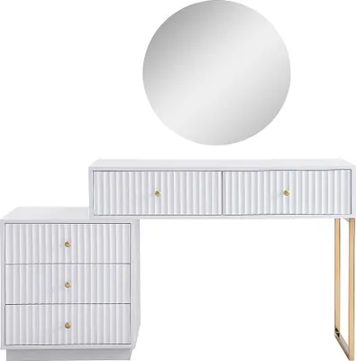 Produktbild von Schminktisch mit Spiegel - 5 Schubladen - Weiß/Gold - PEROLIA
