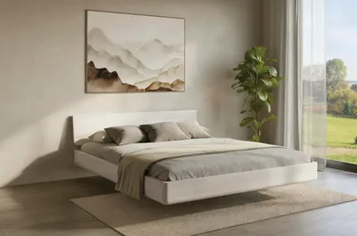 Produktbild von Schwebebett aus massivem Buchenholz Visby LENA ohne Nachttische, 160x200 cm, Farbe Weiß