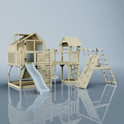 Produktbild von OutdoorToys Spielturm Bo aus Holz in Blau Kinderschaukel