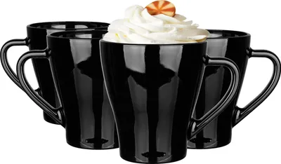 Produktbild von GLASMARK® schwarze Glasbecher 4-Set 360 ml Große (max. 400ml) 4 Stück mit Henkel Kaffeegläser Teeglas mit Griff Cappuccino Latte Macchiato Gläser