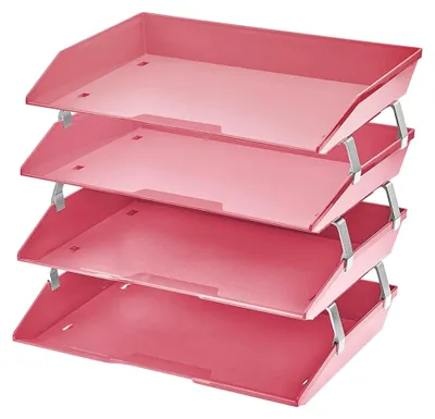 Produktbild von Briefablage mit 4 Ebenen und Seiteneinschub, A4, Desktop Datei Organizer, Kunststoff (Rosa)