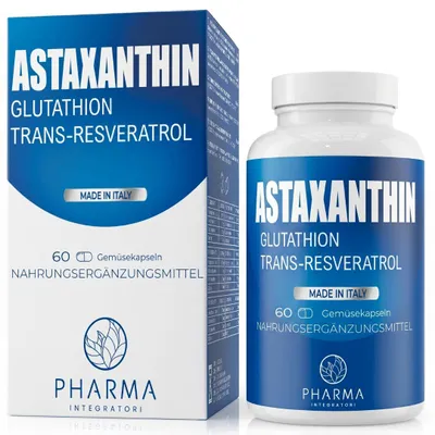 Obrázok produktu pre Prírodný astaxanthin 8 mg – 60 vegánskych kapsúl – s trans-resveratrolom a glutatiónom. 1 kapsula denne. Zásoba na 60 dní