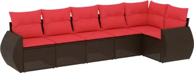 Zdjęcie produktu dla vidaXL 6-częściowa sofa ogrodowa z poduszkami, brązowa, z polirattanu
