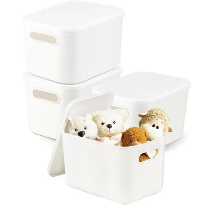 Produktbild von Aufbewahrungsbox mit Deckel, 4 Stück Kunststoffbox mit Griff, Vielseitige Aufbewahrungskorb Ordnungsboxen Bad Organizer Aufbewahrungskiste, 26x18x15cm