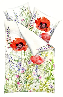 Produktbild von JACK by Kaeppel Mako Satin Digitaldruck Bettwäsche 2 tlg. 135x200cm Summer Fields Rot Mohn Blumen