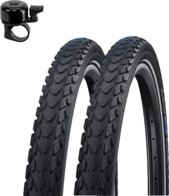 Produktbild von maxxi4you 2 x Schwalbe Marathon Mondial Performance Fahrradreifen RaceGuard E-50 Schwarz/Reflex 42-622 (28 x 1.60") inkl. maxxi4you Fahrradklingel