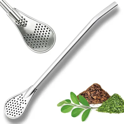 Zdjęcie produktu dla Bombilla łyżeczka łyżka z filtrem do yerba mate stal nierdzewna 18 cm słomka metalowa srebrna