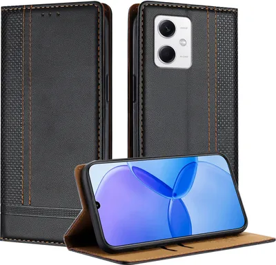 Produktbild von Handyhülle für Xiaomi Poco X5/Redmi Note 12 5G Leder Flip Klappbare Schutzhülle mit Standfunktion Schwarz