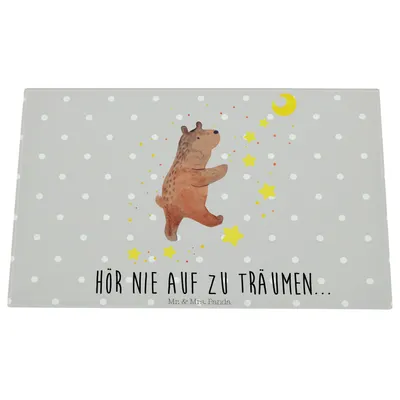Produktbild von Mr. & Mrs. Panda Hackbrett Bär Träume - Grau Pastell - Geschenk, Glasschneidebrett, Schneidebrett Glas, Traum, Teddy, Traumdeutung, Träumen, schneidbrett, Schneidplatte