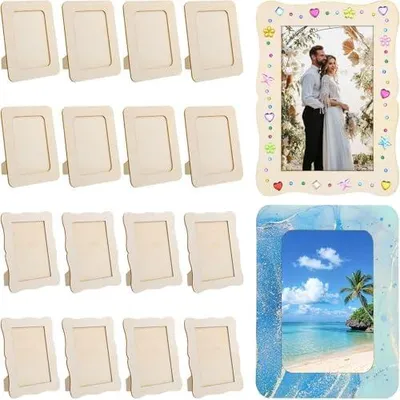 Produktbild von XREE 16er Pack Holzbilderrahmen zum Bemalen, 10 x 15cm Bilderrahmen Set 3D Bilderrahmen zum Befüllen für Geburtstage Partys Hochzeiten
