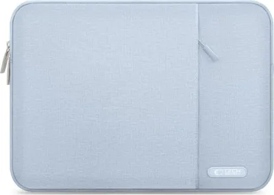A light blue laptop sleeve is shown flat against a white background.