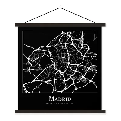 Produktbild von MuchoWow® Textilposter Madrid - Karte - Stadtplan 90x90 cm mit schwarzem Rahmen - Magnetisches