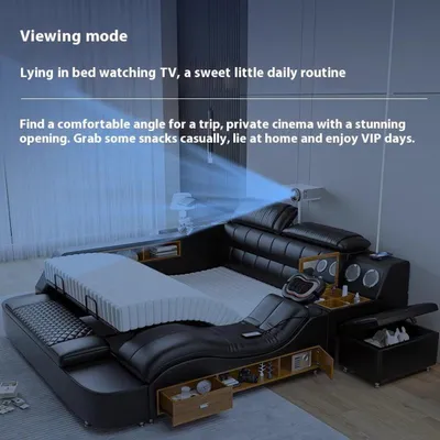 Produktbild von Multifunktionales Bett Moderner Stil Schwarz Holzrahmen Weich Bequem