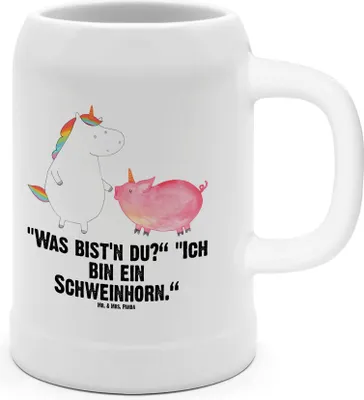 Produktbild von Mr. & Mrs. Panda Humpen Einhorn Schwein - Weiß - Geschenk, Deko, Schweinchen, Krug, Steinkrug, Bier Seidel, Tonkrug, Freundin, Einhörner, Unicorn