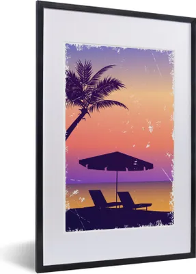 Produktbild von MuchoWow® MuchoWow® Gerahmtes Poster Strandkorb - Sonnenschirm - Luft - Sommer 40x60 cm - Poster mit zchwarzem Bilderrahmen - Poster in Rahmen