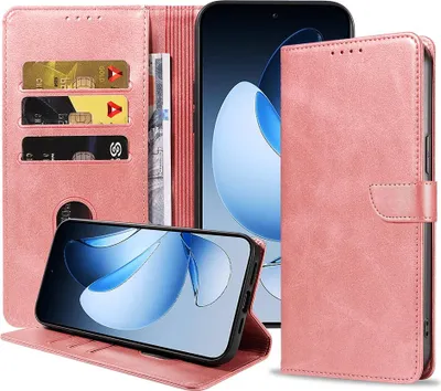 Produktbild von Geeignet für Oppo Reno 13 Handytasche Kunstleder mit magnetischer Lippe und Kartenhalter Buchhülle mit Klappe - Wallet Case mit Kartenfach - Pink Gold - Smartphonica