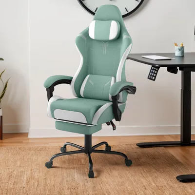 Produktbild von TANYEAR Gaming Stuhl Ergonomisch, Höhenverstellbarer Drehstuhl mit verstellbarer Rückenlehne, Samtstoff, Grün