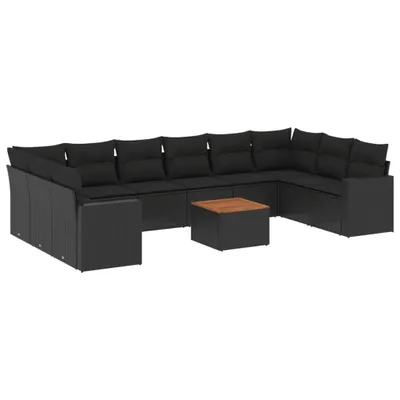Produktbild von 11-tlg. Garten-Sofagarnitur mit Kissen Schwarz Poly Rattan