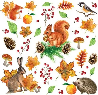Produktbild von 20 Servietten Autumn Moments - Herbstliche Blätter und Tiere  33x33cm