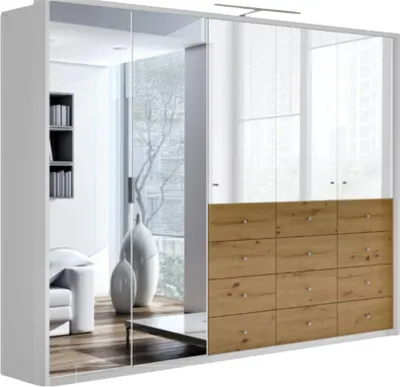 Produktbild von Drehtürenschrank Mons, 5 Türen Kleiderschrank mit 2 Spiegel, Moderne Garderobe, Schrank Größe: 255 x 217 x 65 cm
