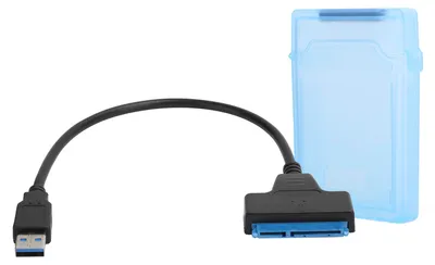 Image de Câble adaptateur pour disque dur SATA 2,5 pouces vers USB 3.0 (HDD/SSD) avec boîtier de protection - Bleu