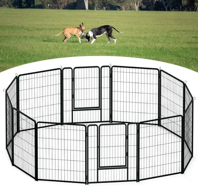 Obrázok produktu pre TRMLBE Free Run Enclosure ohrádka pre šteňatá 12 kusov Kovová ohrádka pre domáce zvieratá s dverami a zámkom a zemnou kotvou ohrádka pre šteňatá 80 cm vysoká ohrádka pre psy mačky (80x80 cm/kus)