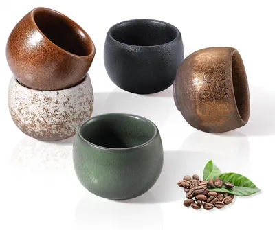 Zdjęcie produktu dla Zestaw 5 ręcznie robionych ceramicznych filiżanek do kawy, pojemność 50 ml